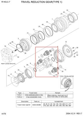 R140-7 R160-7 गियरबॉक्स पार्ट्स XKAH-00357 XKAH-00358 XKAH-00355 XKAH-00356 R140-7 CARRIER ASSY